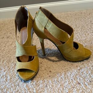Michael Antonio Stylish Mustard Yellow Open-Toe Stiletto Heels